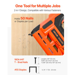 VEVOR Cordless Brad Nailer, 2-in-1 Nail Gun Staple Gun, 18 Gauge 1-1/4 inch, Includes 500 Pcs Staples and 500 Pcs