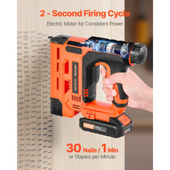 VEVOR Cordless Brad Nailer, 2-in-1 Nail Gun Staple Gun, 18 Gauge 1-1/4 inch, Includes 500 Pcs Staples and 500 Pcs