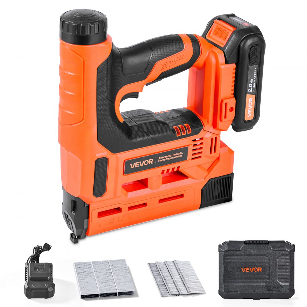 VEVOR Cordless Brad Nailer, 2-in-1 Nail Gun Staple Gun, 18 Gauge 1-1/4 inch, Includes 500 Pcs Staples and 500 Pcs