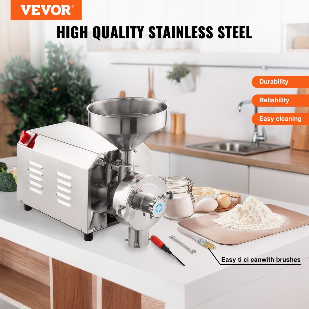 VEVOR Soybean Grinder Commercial Grinding Machine for Spices 3000W Corn Mill Grinder 100 KG/H Stainless Steel Corn