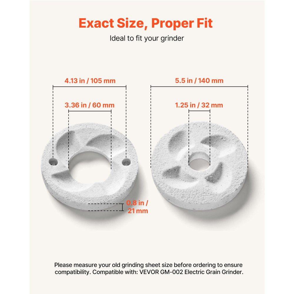 VEVOR 2PCS Grinding Sheets for Electric Grain Mill Grinder, Marble Dry & Wet Grinding Discs, Replacement Grinding