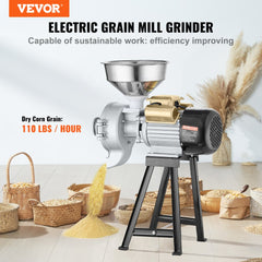 VEVOR Electric Grain Mill Grinder, 3000W Spice Grinders, Commercial Corn Mill with Funnel, Thickness Adjustable Powder