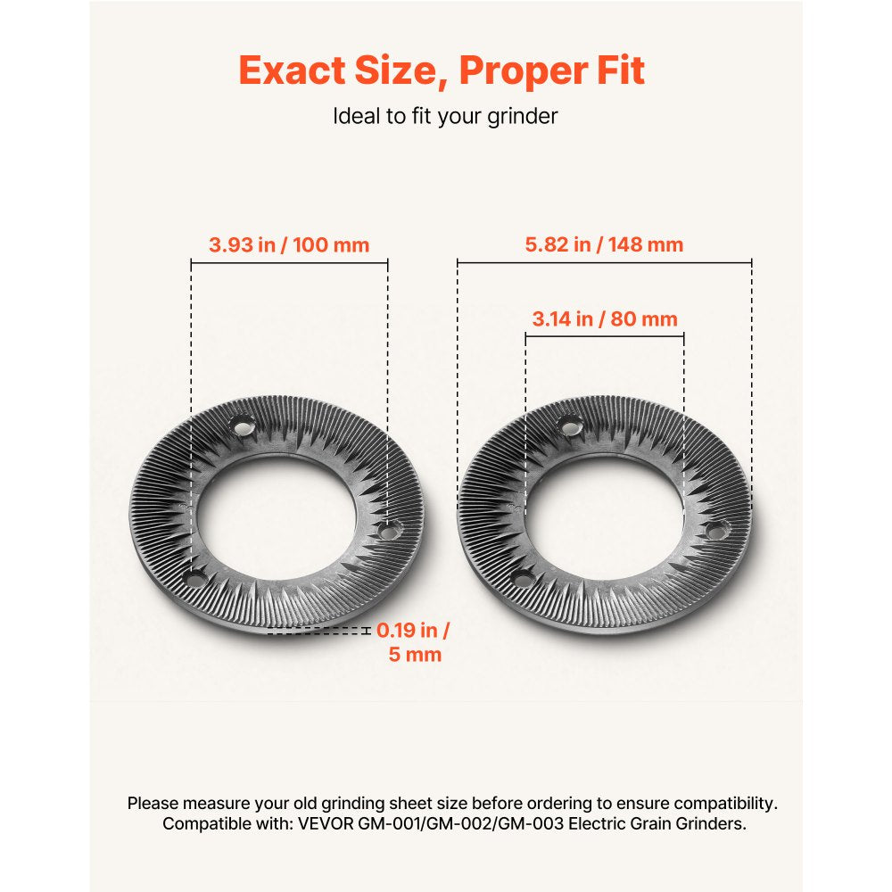 VEVOR 2PCS Grinding Sheets for Electric Grain Mill Grinder, Cast Iron Dry Grinding Discs, Replacement Grinding Plates