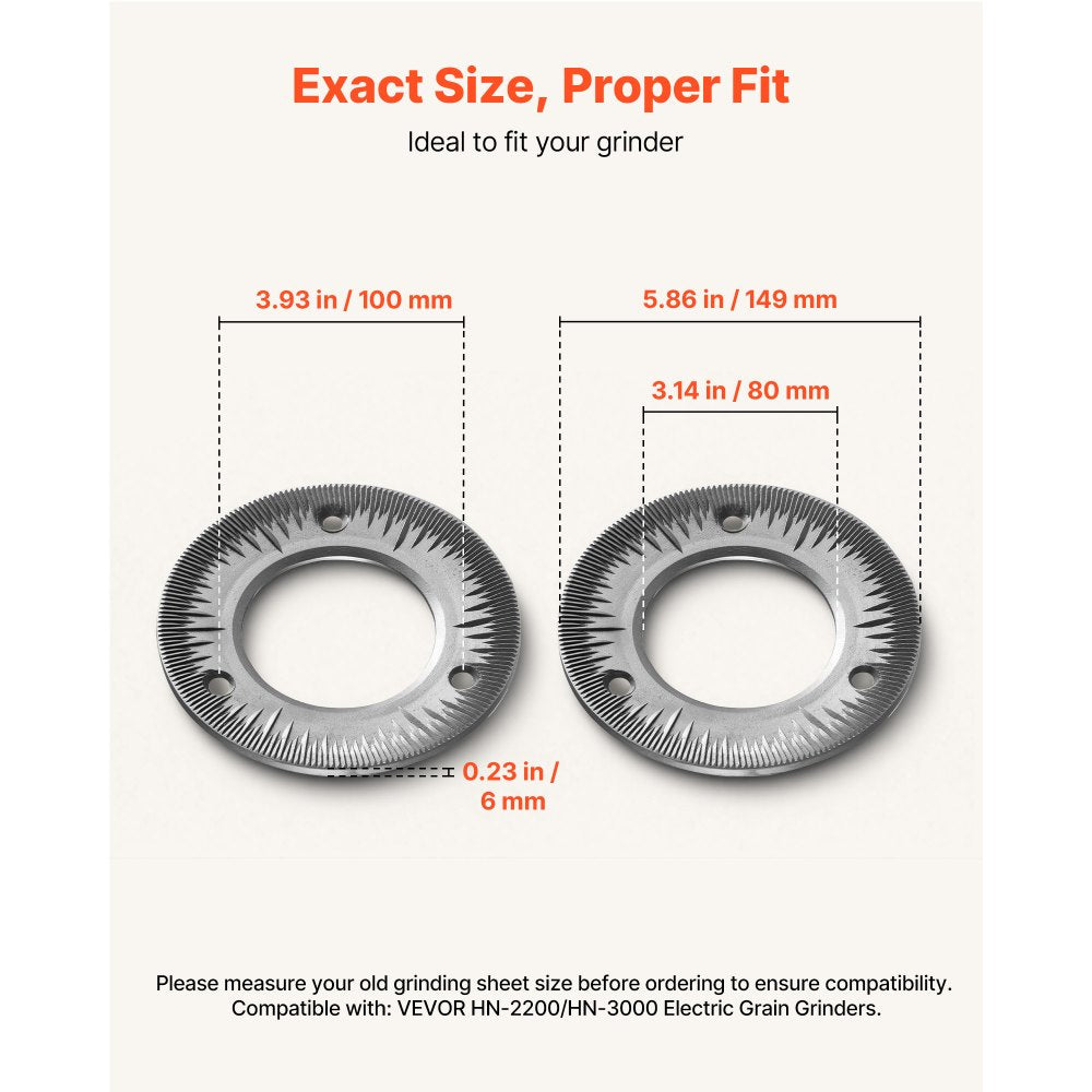 VEVOR 2PCS Grinding Sheets for Electric Grain Mill Grinder, Cast Iron Dry Grinding Discs, Replacement Grinding Plates