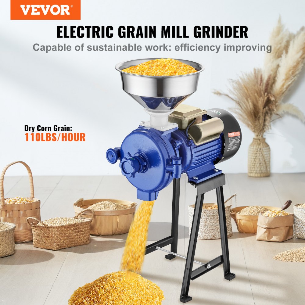 VEVOR Electric Grain Mill Grinder, 3000W Spice Grinders, Commercial Corn Mill with Funnel, Thickness Adjustable Powder