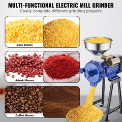 VEVOR Electric Grain Mill Grinder, 3000W Spice Grinders, Commercial Corn Mill with Funnel, Thickness Adjustable Powder