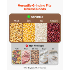 VEVOR Electric Grain Mill Grinder, 110 lbs/H Commercial Spice Grinders, 1500W Cast Iron Pulverizer Powder Machine with