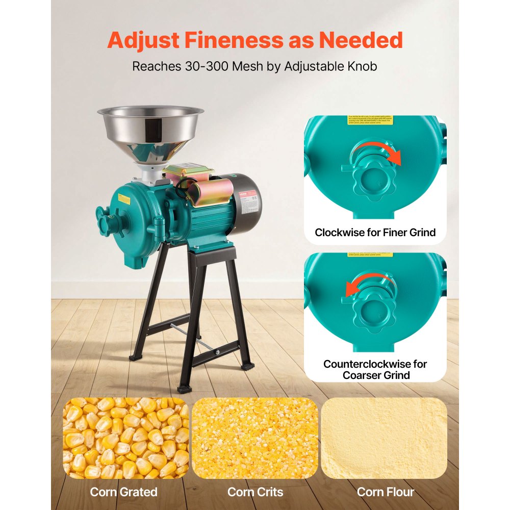 VEVOR Electric Grain Mill Grinder, 110 lbs/H Commercial Spice Grinders, 1500W Cast Iron Pulverizer Powder Machine with