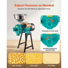 VEVOR Electric Grain Mill Grinder, 110 lbs/H Commercial Spice Grinders, 1500W Cast Iron Pulverizer Powder Machine with