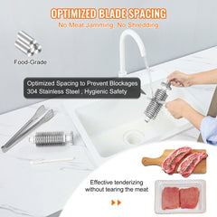VEVOR Commercial Meat Tenderizer, Heavy Duty Stainless Steel Kitchen Tool with Handle, Meat Tong, and Cleaning Brush