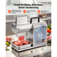 VEVOR Commercial Meat Tenderizer, 450W Electric Beef Machine 265 Lbs/H, for Turkey Chicken Pork, Heavy Duty Stainless
