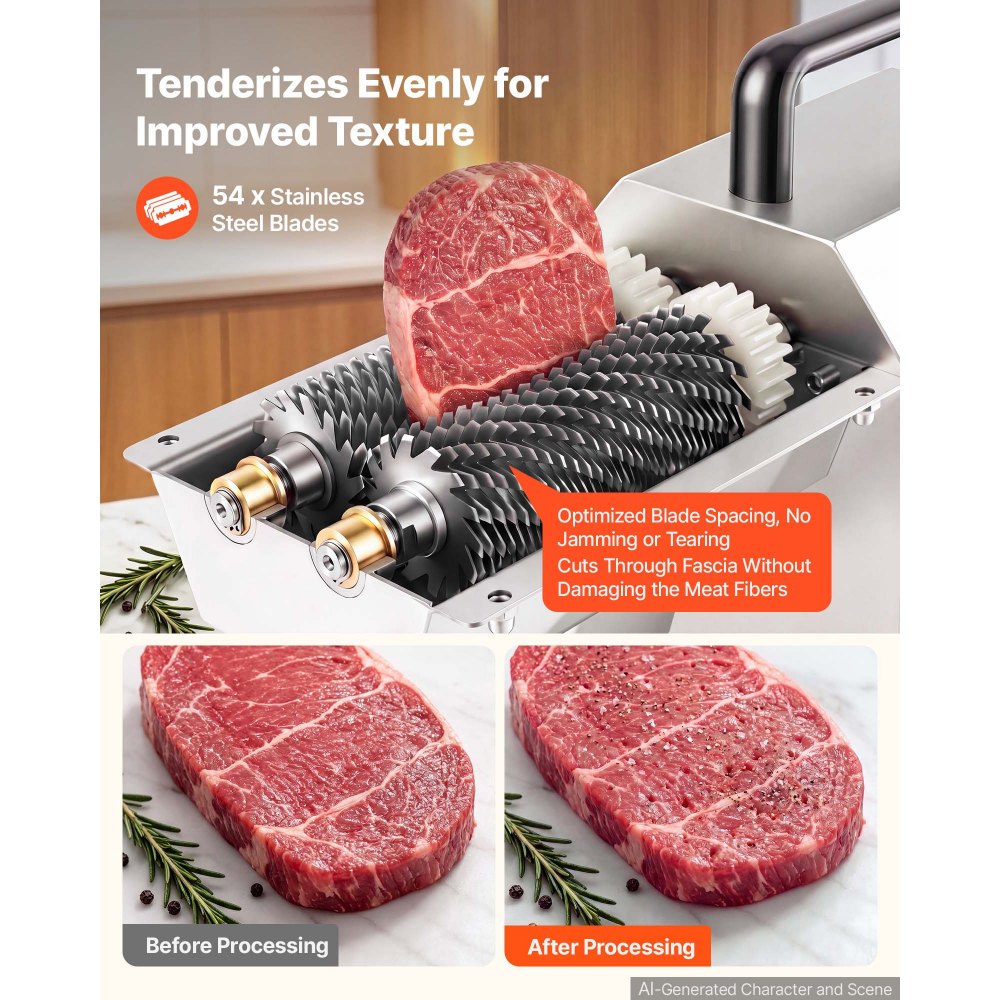 VEVOR Commercial Meat Tenderizer, 450W Electric Beef Machine 265 Lbs/H, for Turkey Chicken Pork, Heavy Duty Stainless