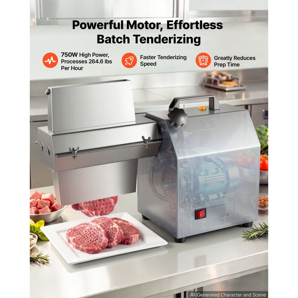 VEVOR Commercial Meat Tenderizer, 750W Electric Beef Machine 265 Lbs/H, for Turkey Chicken Pork, Heavy Duty Stainless