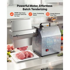 VEVOR Commercial Meat Tenderizer, 750W Electric Beef Machine 265 Lbs/H, for Turkey Chicken Pork, Heavy Duty Stainless