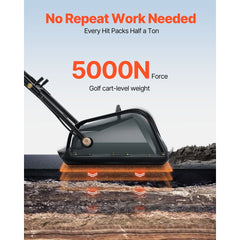 VEVOR Plate Compactor, 130W Output Electric Ground Rammer, 5 kN Force, 3.9 in Depth, 16 m/min Speed, 3304 sq.ft/h