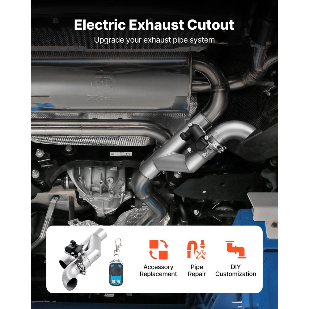 VEVOR Electric Exhaust Cutout, 2.5 Inch Universal Stainless Steel Exhaust Valve Kit with One Controller Remote Kit, Cut