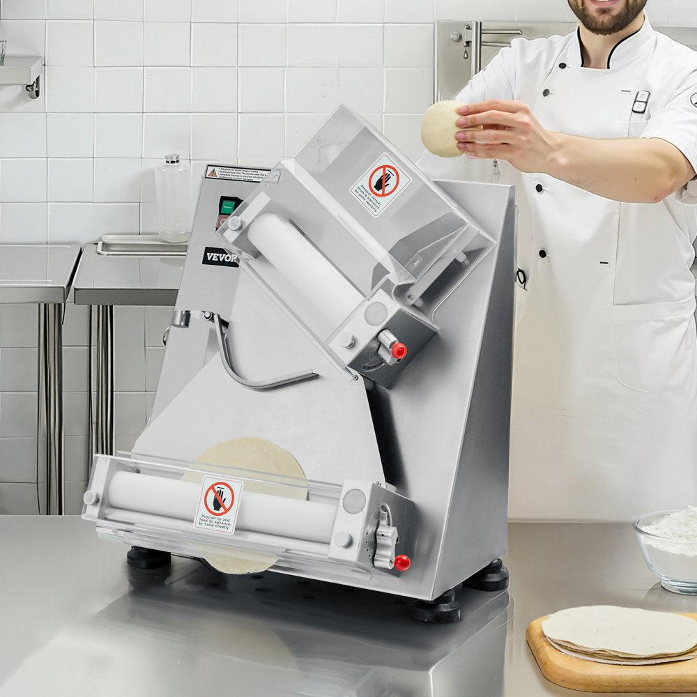 VEVOR Pizza Dough Roller Sheeter, 3-14 Inch Automatic Stainless Steel Pizza Press, Commercial Electric 370W Pasta Maker