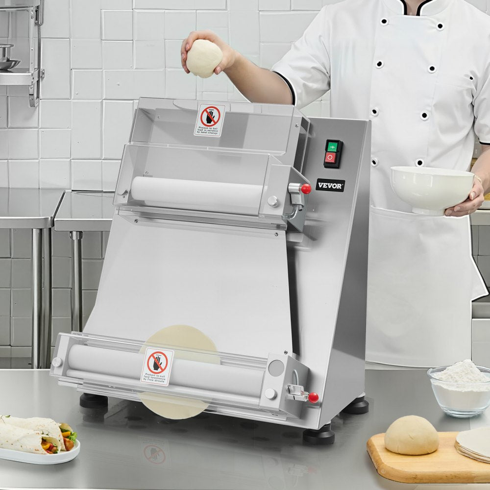 VEVOR Pizza Dough Roller Sheeter, 3-16 Inch Semi-automatic Stainless Steel Pizza Press, Commercial Electric 390W Pasta