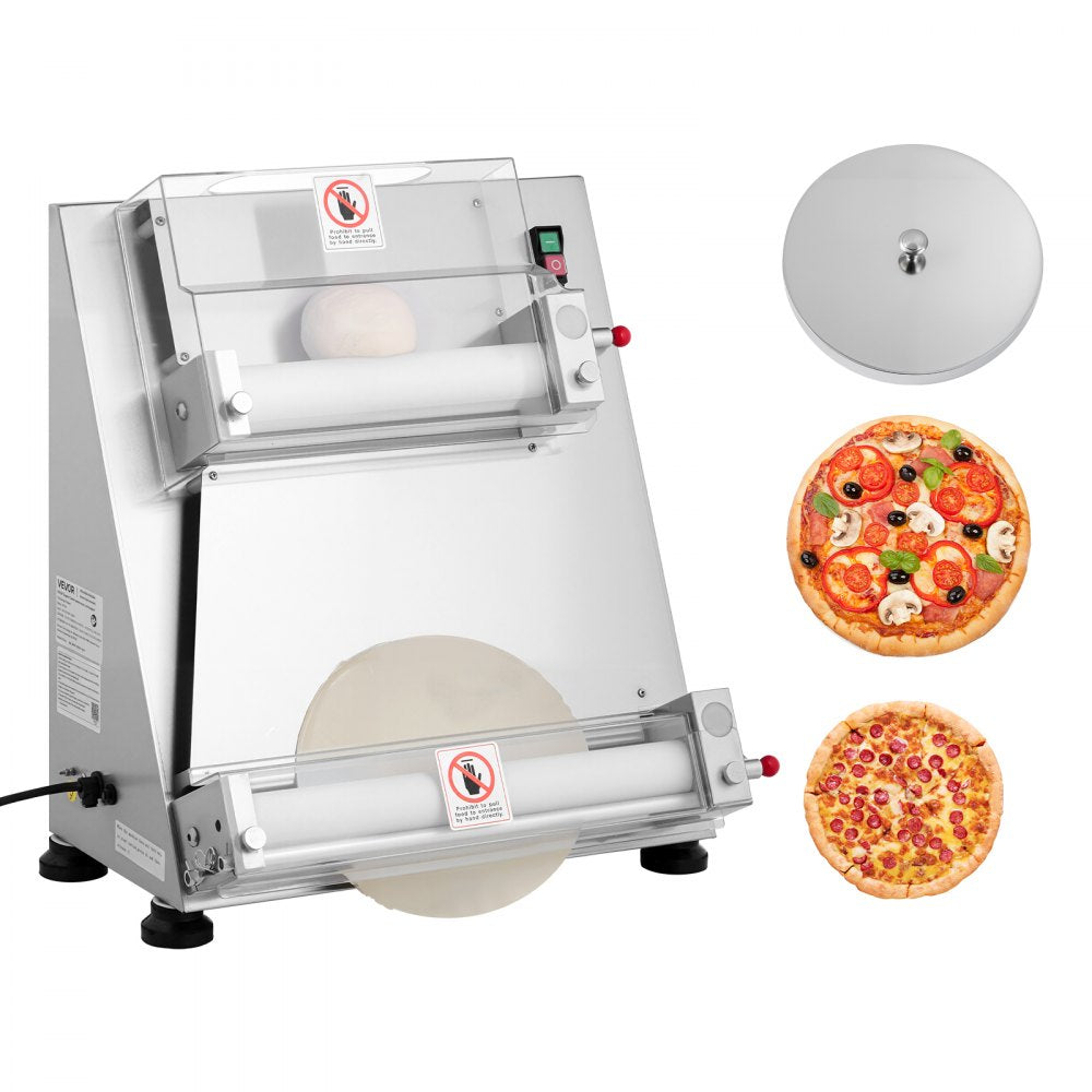 VEVOR Pizza Dough Roller Sheeter, 3-16 Inch Semi-automatic Stainless Steel Pizza Press, Commercial Electric 390W Pasta