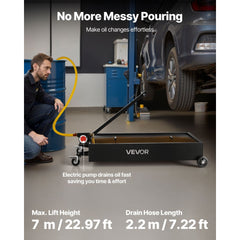 VEVOR Low Profile Oil Drain Pan, 20 Gallon Capacity, Rolling Oil Drain Pan with Electric Pump & 7.2 ft Hose, Leak-proof