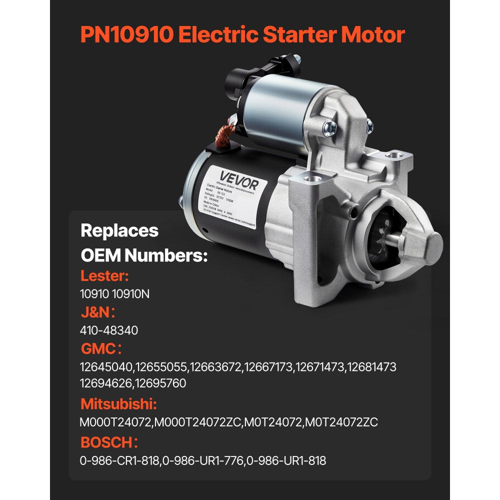 VEVOR Starter 10910, Starter Motor Replacement Compatible with Cadillac Escalade V8 6.2L 2015-2017, Chevrolet Express