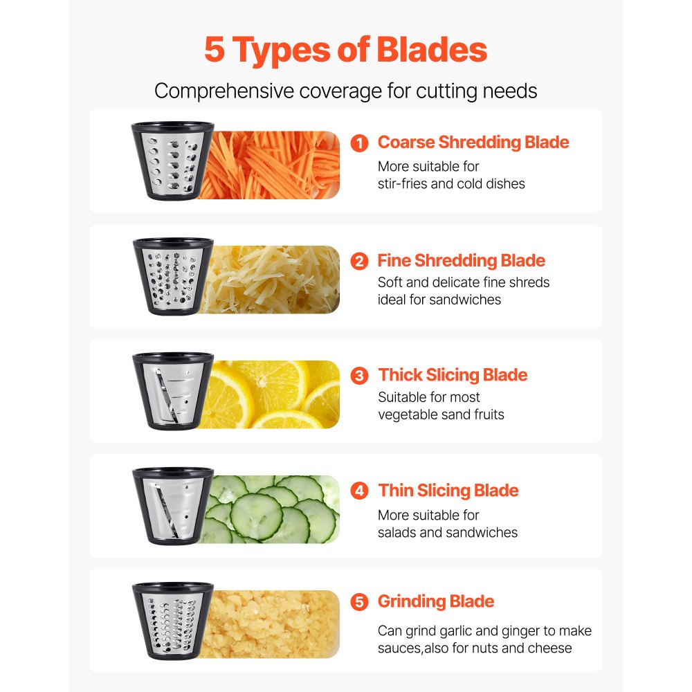 VEVOR Electric Cheese Grater Salad Maker, 200W Salad Shooter, Electric Vegetable Slicer Shredder Chopper for Fruits