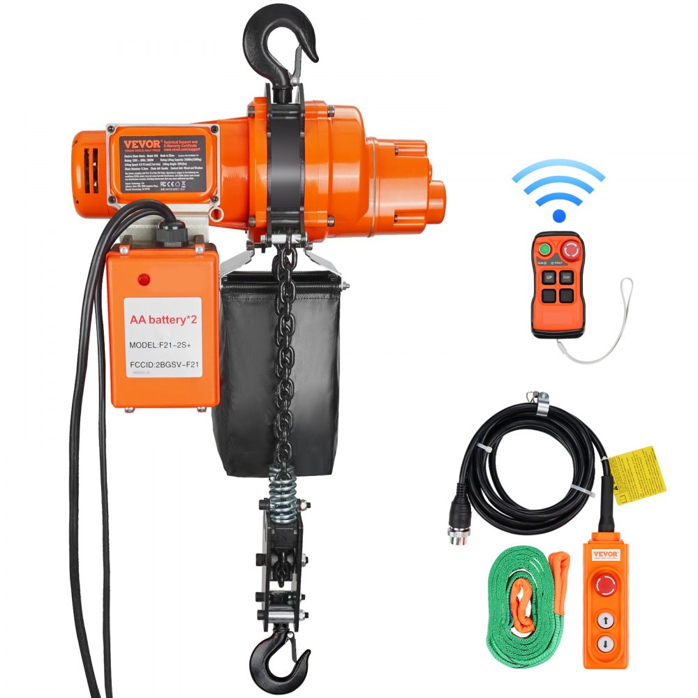 VEVOR Electric Chain Hoist, 2200 lbs Load, 20 ft Lifting Height, 6.9 ft/min Speed, 120V, Single Phase Overhead Crane