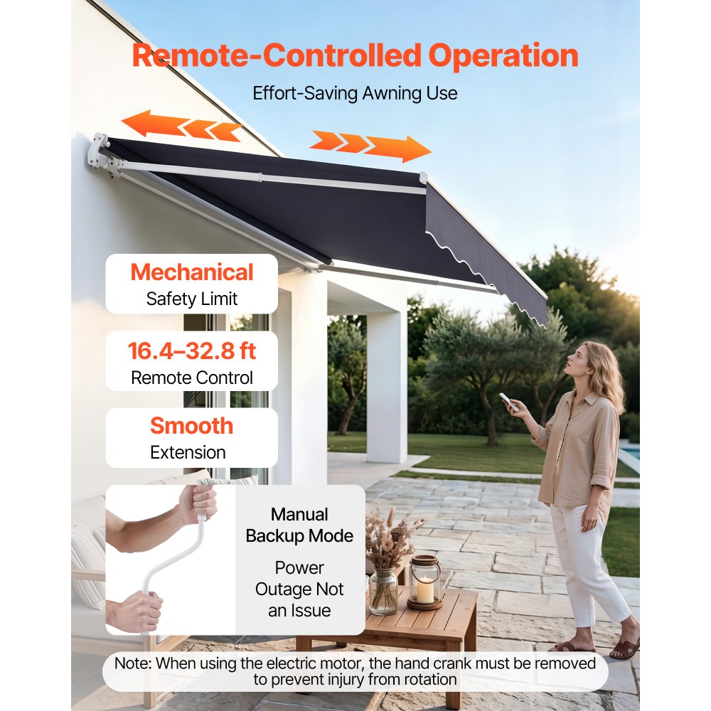 VEVOR Electric Retractable Awning, 9.8' x 8.2' Motorized Patio Awning, Sunshade Shelter with Remote Controller & Manual