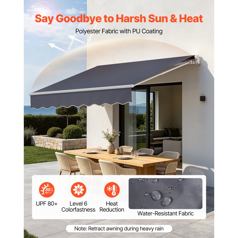 VEVOR Electric Retractable Awning, 9.8' x 8.2' Motorized Patio Awning, Sunshade Shelter with Remote Controller & Manual