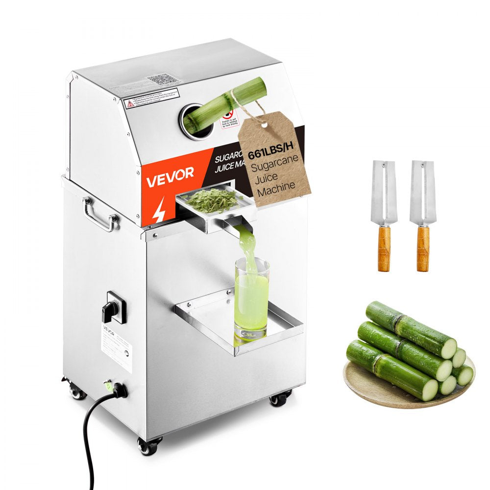VEVOR Commercial Sugar Cane Juicer, 800W Electric Sugarcane Juicer Machine with 661LBS/H High Output, 3 Stainless Steel