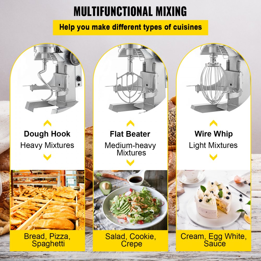 VEVOR Commercial Food Mixer, 15Qt Commercial Mixer with Timing Function, 500W Stainless Steel Bowl Heavy Duty Electric