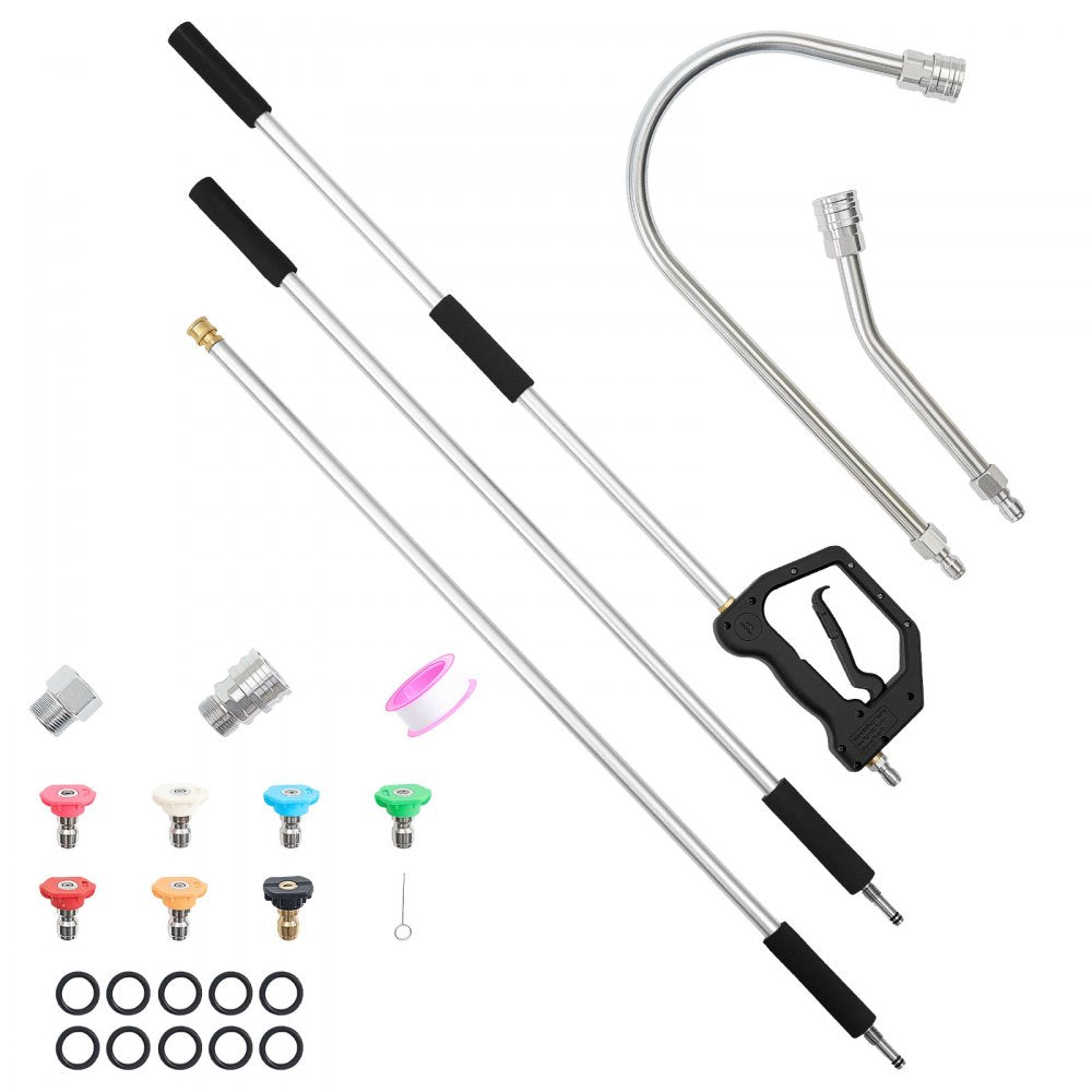 VEVOR 9 FT Pressure Washer Telescoping Wand, 3-Section with Power Washer Extension Wands, 7 Nozzles, Hose Adapter