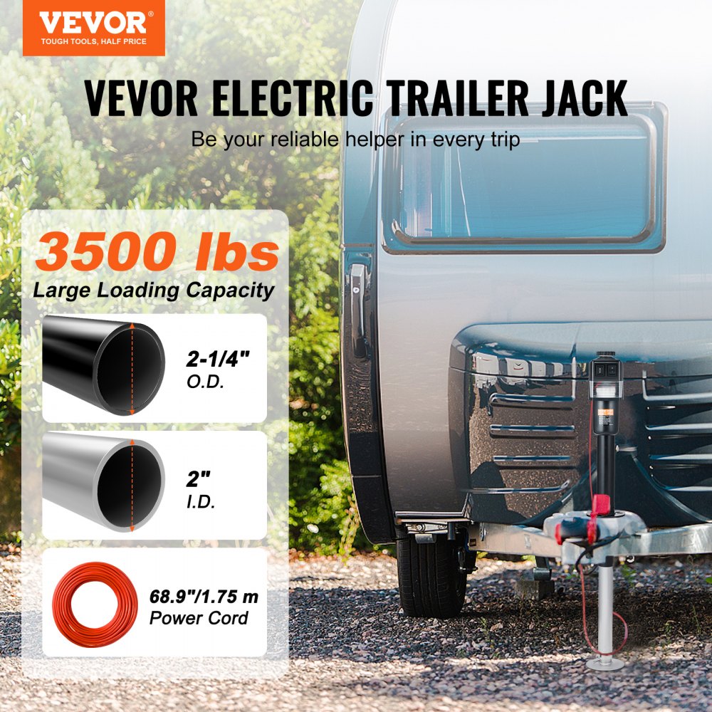 VEVOR Electric Trailer Jack, Power Tongue Jack Weight Capacity 3500 lbs, 9.84"-33.85" Electric Tongue Jack with