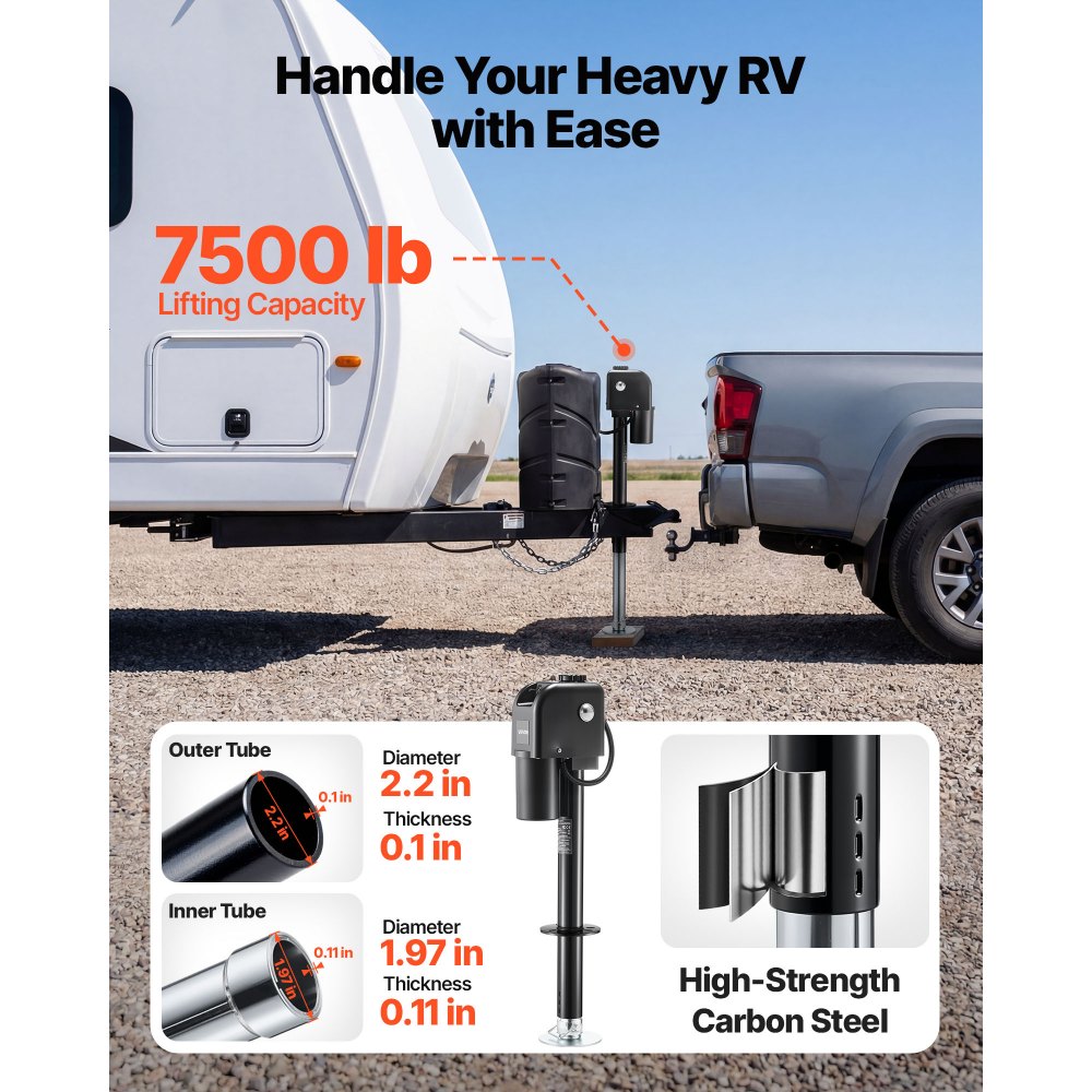 VEVOR Electric Trailer Jack, 7500 lbs Capacity, Electric Power Tongue Jack with Waterproof Protective Cover & LED Light