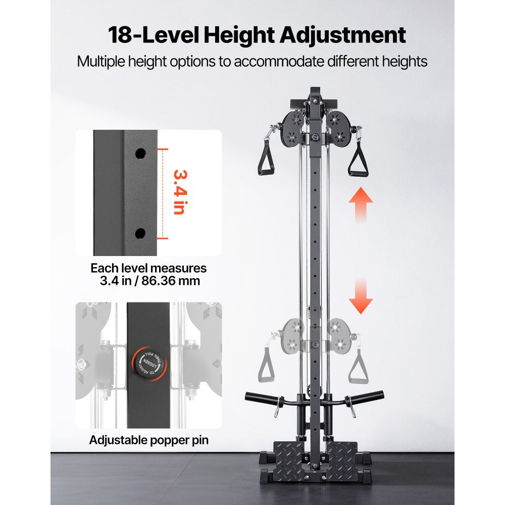 VEVOR LAT Pull Down Machine, 3-in-1 Row Cable Machine, Cable Machines Home Gym with 18-Level Height Adjustment