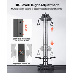 VEVOR LAT Pull Down Machine, 3-in-1 Row Cable Machine, Cable Machines Home Gym with 18-Level Height Adjustment