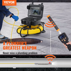 VEVOR Sewer Camera with 512Hz Locator,300 ft/91.5 m, 9" Pipeline Inspection Camera with DVR Function, IP68 Camera with