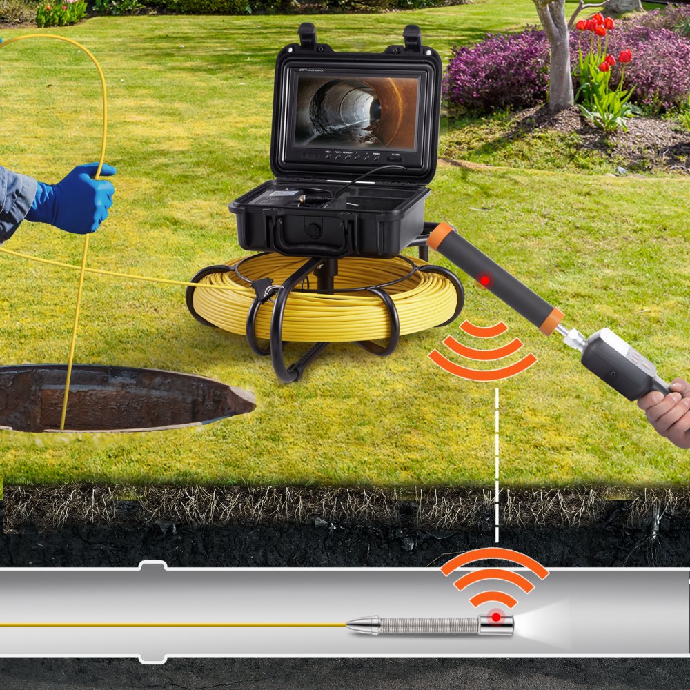 VEVOR Sewer Camera with 512Hz Locator,300 ft/91.5 m, 9" Pipeline Inspection Camera with DVR Function, IP68 Camera with