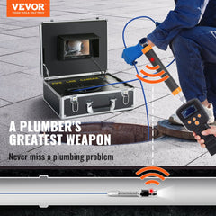 VEVOR Sewer Camera with 512Hz Locator,100 ft/30 m, 7" Pipeline Inspection Camera with DVR Function, IP68 Camera with 12