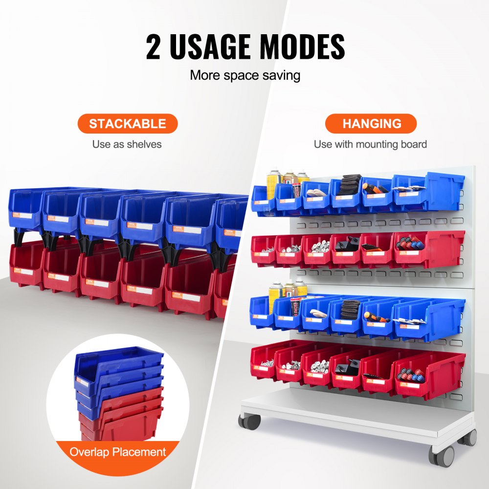 VEVOR Plastic Storage Bin, (11-Inch x 5-Inch x 5-Inch), Hanging Stackable Storage Organizer Bin, Blue/Red, 12-Pack