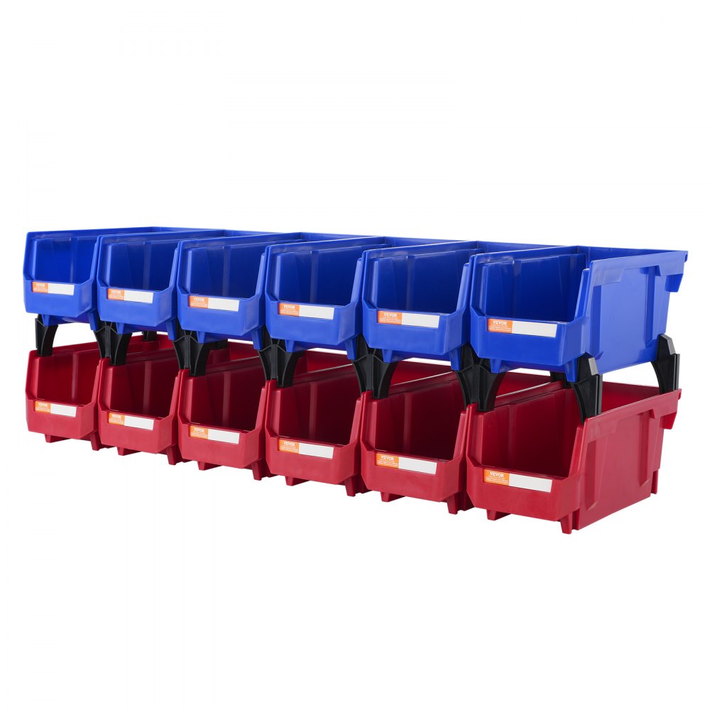 VEVOR Plastic Storage Bin, (11-Inch x 5-Inch x 5-Inch), Hanging Stackable Storage Organizer Bin, Blue/Red, 12-Pack