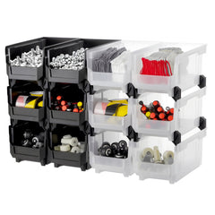VEVOR Plastic Stackable Storage Bins, 14.8 x 8.5 x 7.1 inch (12 Pack), Plastic Containers for Organizing & Storage Bins