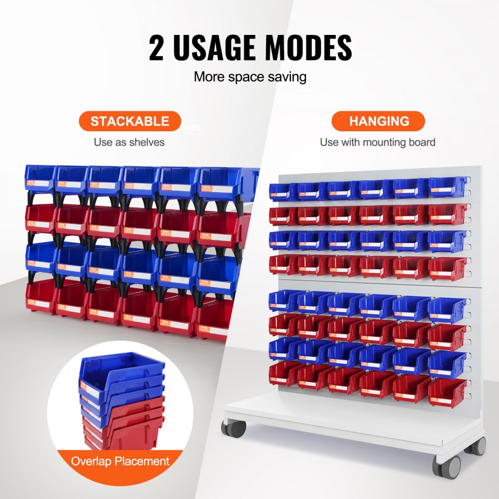 VEVOR Plastic Storage Bin, (5-Inch x 4-Inch x 3-Inch), Hanging Stackable Storage Organizer Bin, Blue/Red, 24-Pack
