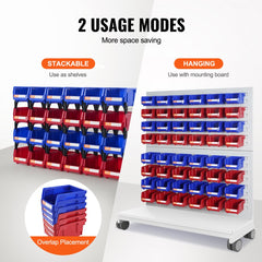 VEVOR Plastic Storage Bin, (5-Inch x 4-Inch x 3-Inch), Hanging Stackable Storage Organizer Bin, Blue/Red, 24-Pack