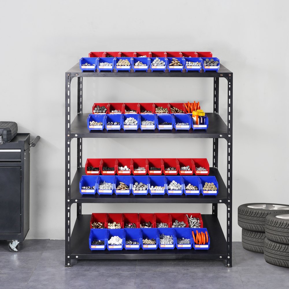 VEVOR Plastic Storage Bin, (5-Inch x 4-Inch x 3-Inch), Hanging Stackable Storage Organizer Bin, Blue/Red, 24-Pack