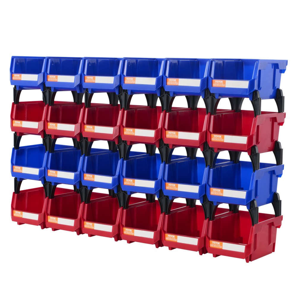 VEVOR Plastic Storage Bin, (5-Inch x 4-Inch x 3-Inch), Hanging Stackable Storage Organizer Bin, Blue/Red, 24-Pack
