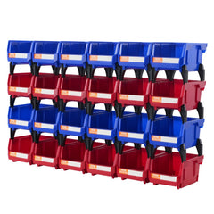 VEVOR Plastic Storage Bin, (5-Inch x 4-Inch x 3-Inch), Hanging Stackable Storage Organizer Bin, Blue/Red, 24-Pack