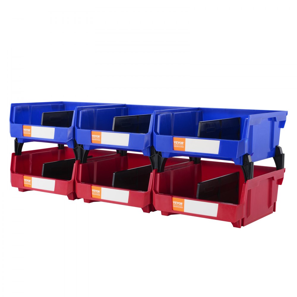 VEVOR Plastic Storage Bin, (11-Inch x 11-Inch x 5-Inch), Hanging Stackable Storage Organizer Bin, Blue/Red, 6-Pack