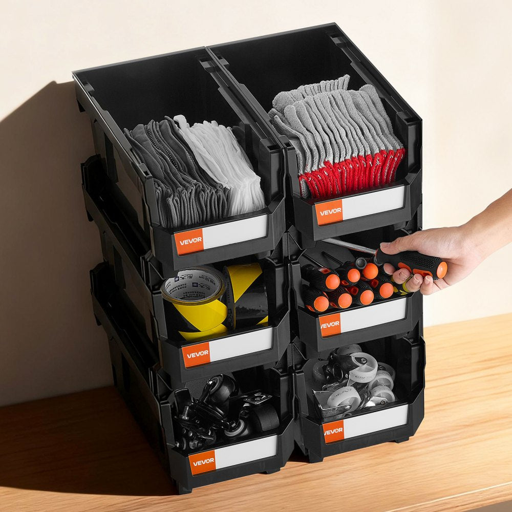 VEVOR Plastic Stackable Storage Bins, 14.8 x 8.5 x 7.1 inch (6 Pack), Plastic Containers for Organizing and Storage