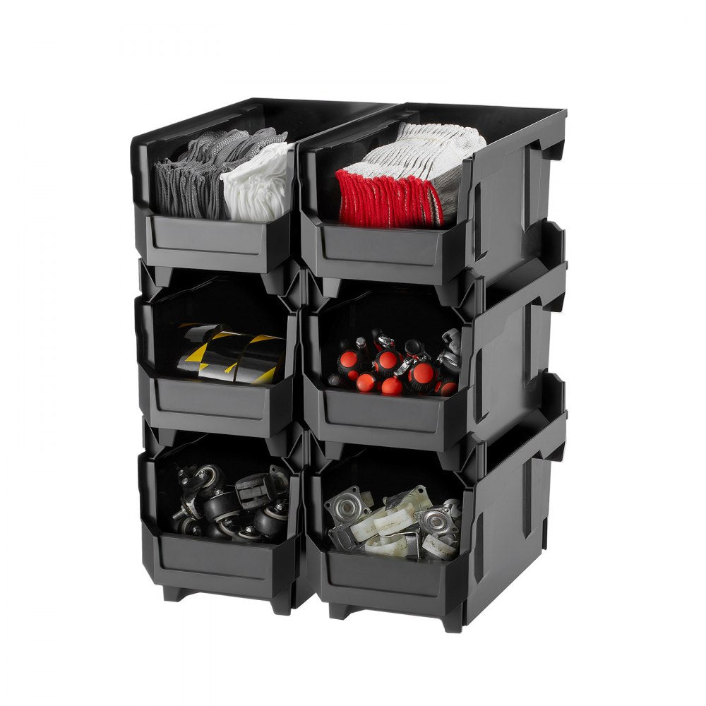VEVOR Plastic Stackable Storage Bins, 14.8 x 8.5 x 7.1 inch (6 Pack), Plastic Containers for Organizing and Storage